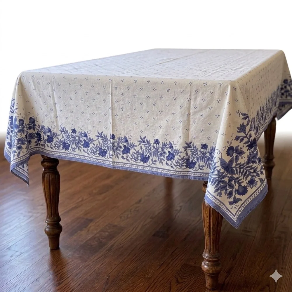 Williams Sonoma Blue Provence Tablecloth 58x80" & 12 Matching Napkins Set - Picture 4 of 9